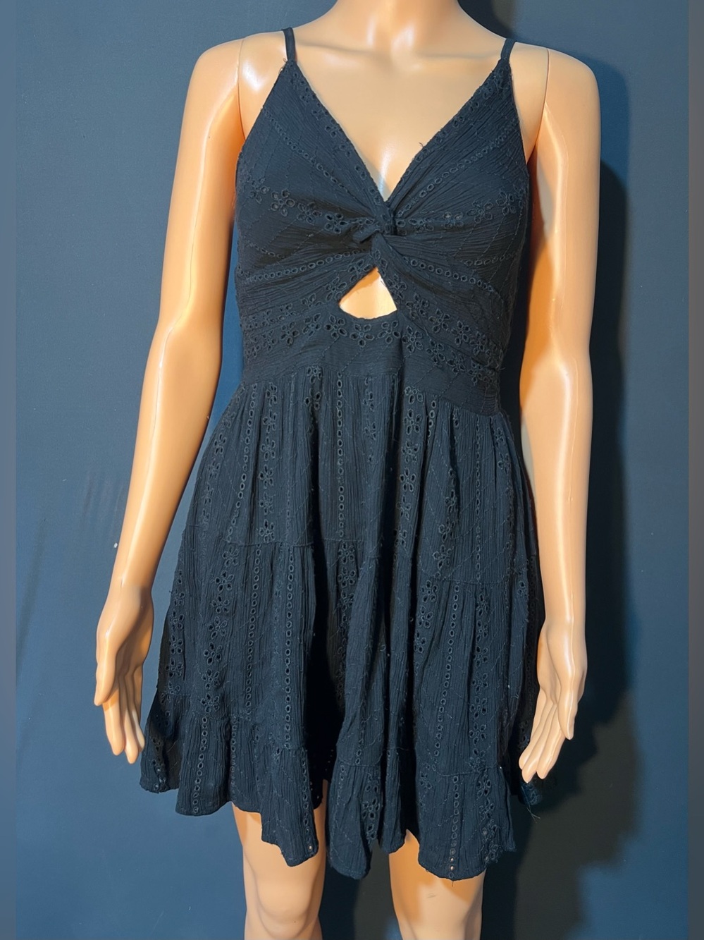 Angie Black Eyelet Cutout Mini Dress